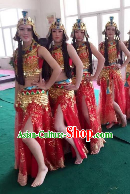 Top Grade Egypt Classic Stage Performance Dance Costumes, Egypt Belly Dance Red Dress for Women