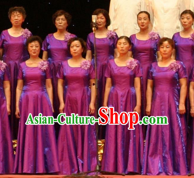 Top Grade Compere Professional Compere Costume, Chorus Formal Dress Modern Dance Purple Long Dress for Women
