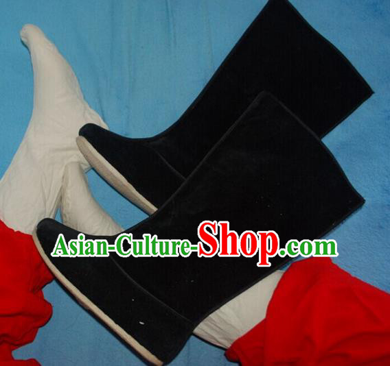 Traditional Chinese Peking Opera Shoes, China Ancient Eunuch Boots, Chinese Qing Dynasty Minister Black Cloth Boots for Men