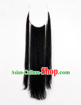 Chinese Ancient Opera Old Men Black Long Wig Beard Three Strands Whiskers, Traditional Chinese Beijing Opera Props Laosheng-role Mustache