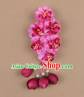 Chinese Ancient Peking Opera Rosy Wisteria Flowers Hair Accessories, Traditional Chinese Beijing Opera Props Head Ornaments Hua Tan Headwear Hairpins