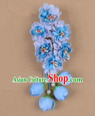 Chinese Ancient Peking Opera Blue Wisteria Flowers Hair Accessories, Traditional Chinese Beijing Opera Props Head Ornaments Hua Tan Headwear Hairpins