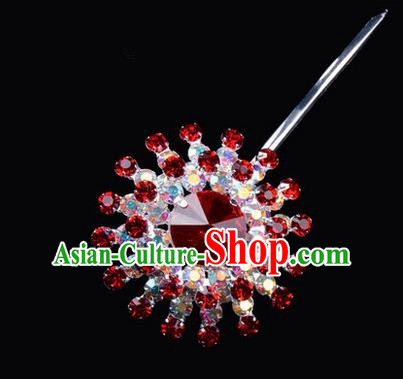 Chinese Ancient Peking Opera Pink Flowers Hair Accessories Headwear, Traditional Chinese Beijing Opera Props Head Ornaments Hua Tan Colorful Red Crystal Hairpins