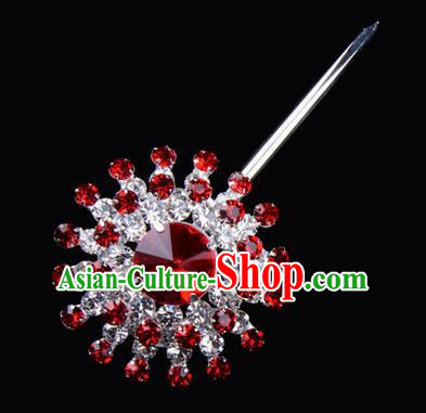Chinese Ancient Peking Opera Pink Flowers Hair Accessories Headwear, Traditional Chinese Beijing Opera Props Head Ornaments Hua Tan Red Crystal Hairpins