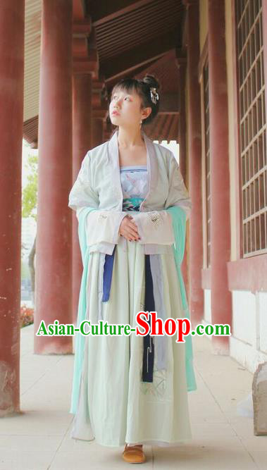 Traditional Chinese Ancient Female Costumes, China Hanfu Embroidered Cardigan Blouse and Dress Complete Set, China Jin Dynasty Wearing for Women