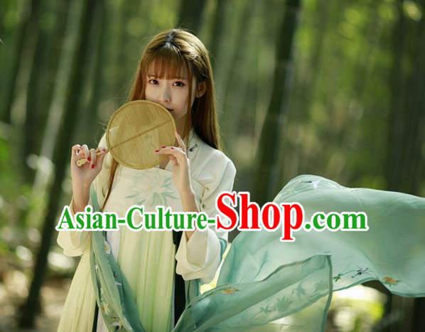 Traditional Chinese Ancient Tang Dynasty Princess Costumes, China Hanfu Embroidered Green Blouse and Ru Skirt Complete Set for Women