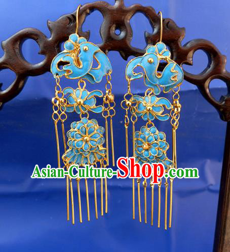 Traditional Chinese Ancient Classical Handmade Earrings Jewelry Accessories Hanfu Palace Long Tassel Mandarin Duck Eardrop for Women
