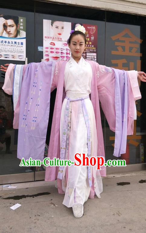Traditional Chinese Ancient Jin Dynasty Young Lady Costumes, China Princess Hanfu Embroidered Cardigan and Ru Skirt Complete Set for Women
