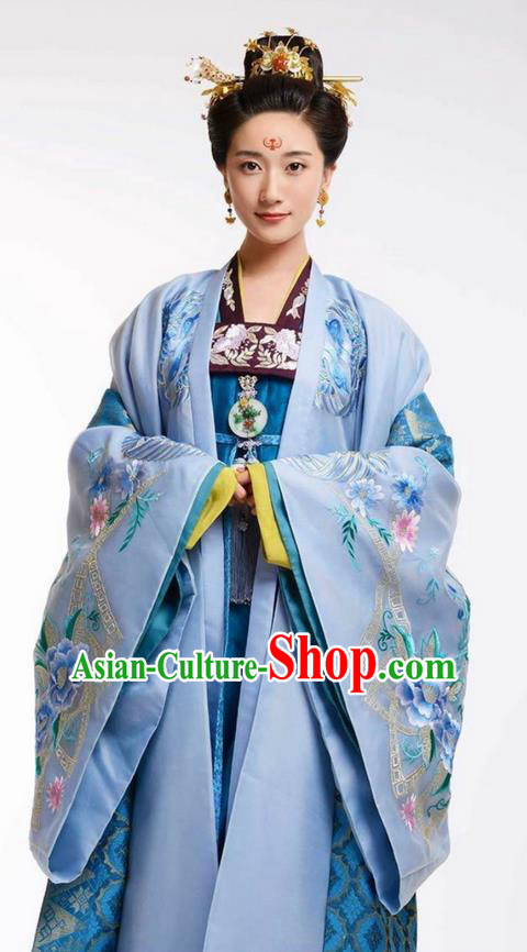 Chinese Ancient Tang Dynasty Imperial Concubine Costume, Traditional Chinese Ancient Peri Palace Lady Costume and Headpiece Complete Set for Women