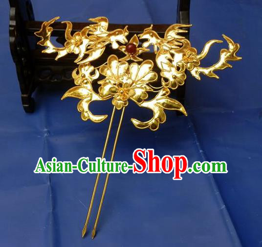 Traditional Handmade Chinese Ancient Classical Bride Wedding Hair Accessories Chrysanthemum Step Shake Barrettes Golden Hair Sticks for Women
