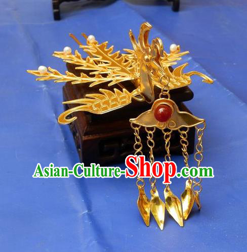 Traditional Handmade Chinese Ancient Classical Hair Accessories Barrettes Phoenix Hairpins, Palace Princess Tassel Golden Step Shake Hair Claws for Women