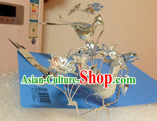 Traditional Handmade Chinese Ancient Classical Hair Accessories Miao Nationality Sliver Birds Princess Hat, Hmong Headwear Hair Jewellery, Hair Fascinators Tuinga for Women