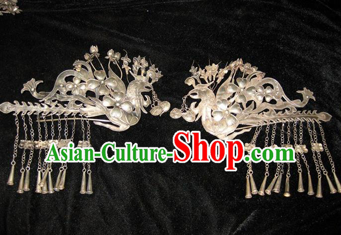 Traditional Handmade Chinese Ancient Classical Hair Accessories Barrettes Phoenix Hairpin, Han Dynasty Queen Twain Sliver Step Shake Hair Fascinators Hairpins for Women