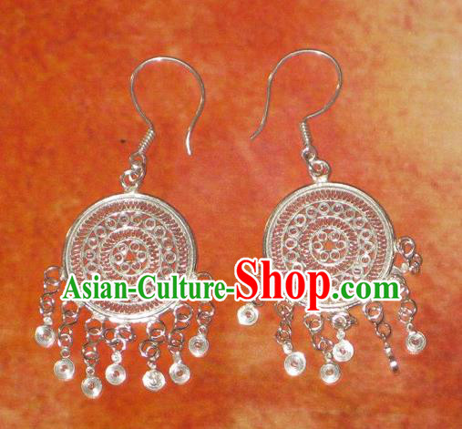 Traditional Handmade Chinese Miao Nationality Ancient Classical Earrings Accessories Hmong Tassel Eardrop for Women