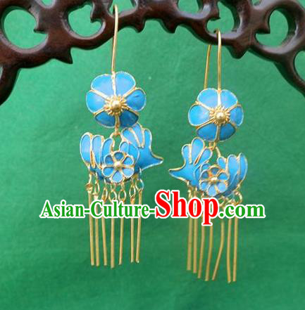 Traditional Handmade Chinese Ancient Classical Earrings Accessories Blueing Mandarin Duck Eardrop for Women