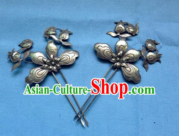 Traditional Handmade Chinese Ancient Classical Hanfu Hair Accessories Barrettes Miao Sliver Step Shake, Hair Sticks Hair Fascinators Hairpins for Women