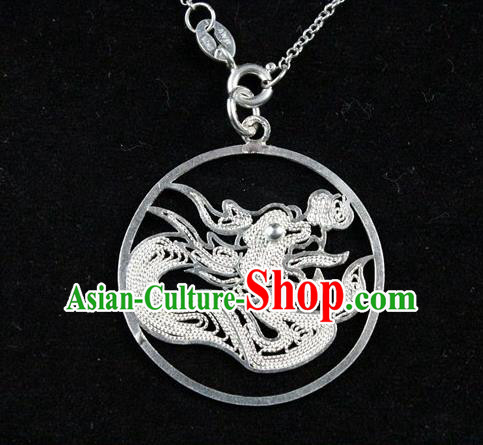 Traditional Handmade Chinese Ancient Classical Accessories Pure Sliver Chinese Zodiac Pendant Dragon Lacing Pendent for Women