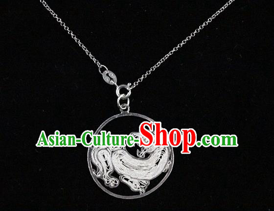 Traditional Handmade Chinese Ancient Classical Accessories Pure Sliver Chinese Zodiac Pendant Tiger Lacing Pendent for Women