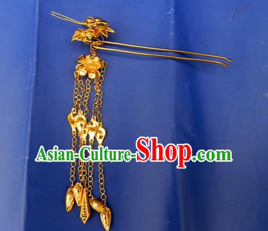 Traditional Handmade Chinese Ancient Classical Hair Accessories Barrettes Mandarin Imperial Empress Wedding Hairpins Bride Tassel Golden Step Shake Hair Ornament for Women