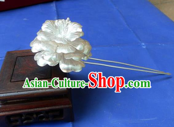 Traditional Handmade Chinese Ancient Classical Hair Accessories Barrettes Pure Sliver Peony Hairpins, Step Shake Hair Sticks Hair Jewellery for Women