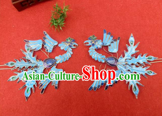 Traditional Handmade Chinese Ancient Classical Hair Accessories Barrettes Phoenix Hairpins, Blueing Step Shake Hair Sticks Hair Jewellery for Women