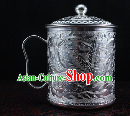Traditional Chinese Miao Nationality Accessories Teacup, Hmong Ethnic Pure Sliver Cup