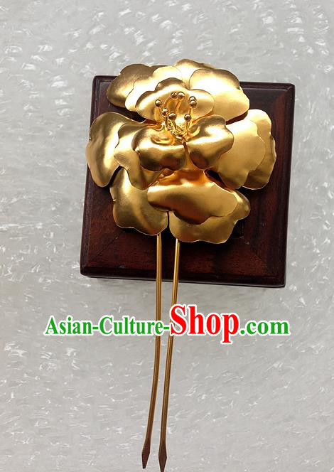 Traditional Handmade Chinese Ancient Classical Hair Accessories Barrettes Peony Golden Step Shake Hair Sticks Pure Sliver Flowers Hairpins for Women