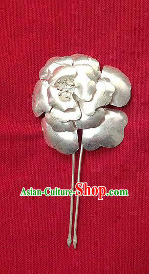 Traditional Handmade Chinese Ancient Classical Hair Accessories Barrettes Peony Step Shake Hair Sticks Pure Sliver Flowers Hairpins for Women