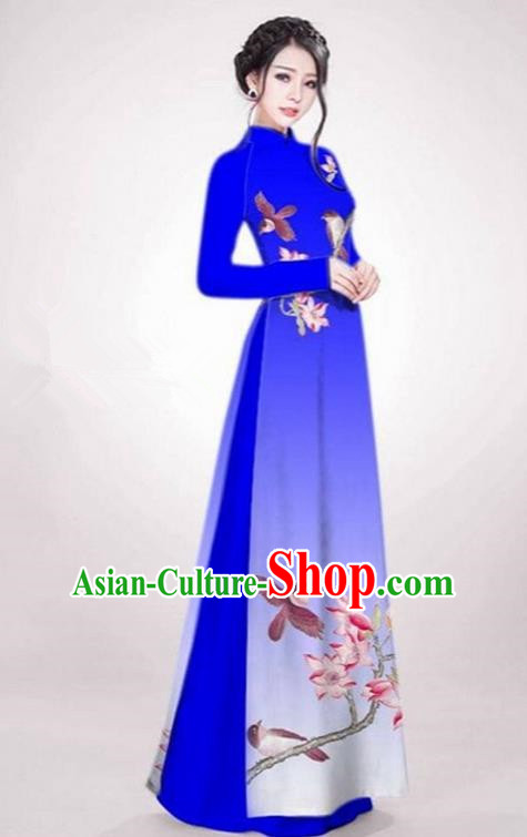 Top Grade Asian Vietnamese Traditional Dress, Vietnam Ao Dai Dress Royalblue Cheongsam Clothing for Women