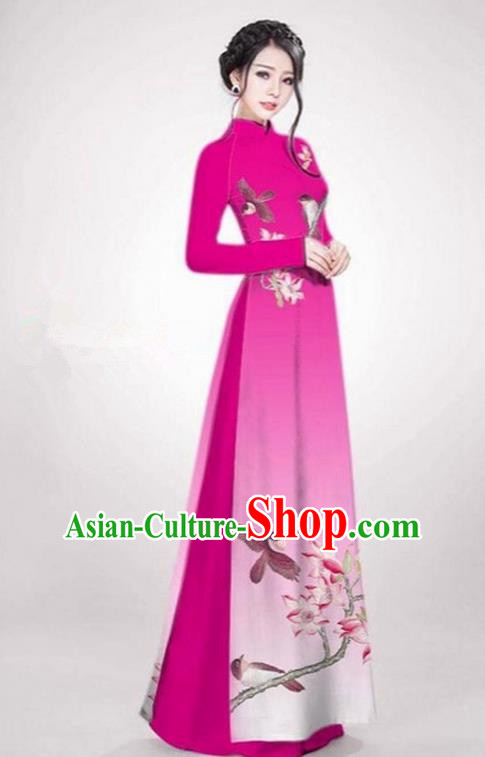 Top Grade Asian Vietnamese Traditional Dress, Vietnam Ao Dai Dress Rose Cheongsam Clothing for Women
