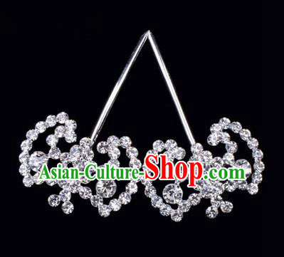 Chinese Ancient Peking Opera Hair Accessories Young Lady Bat Headwear, Traditional Chinese Beijing Opera Head Ornaments Hua Tan White Crystal Hairpins