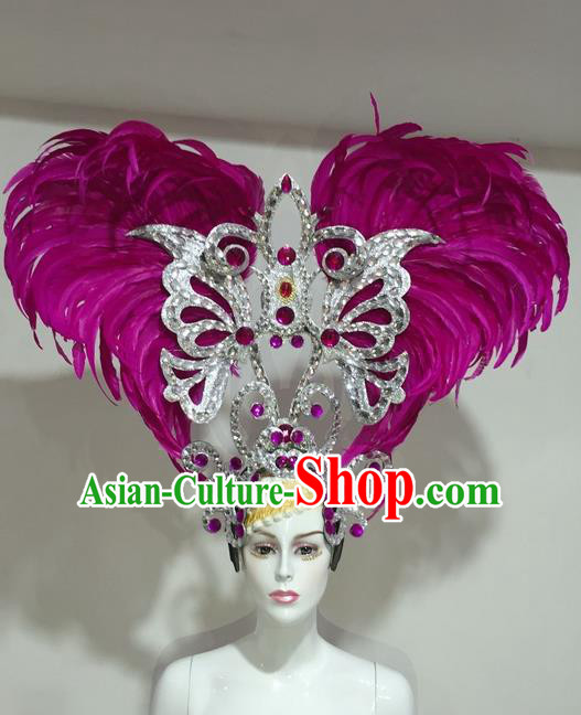 Top Grade Professional Stage Show Halloween Headpiece Feather Exaggerate Hat, Brazilian Rio Carnival Samba Opening Dance Hair Accessories Headwear for Women