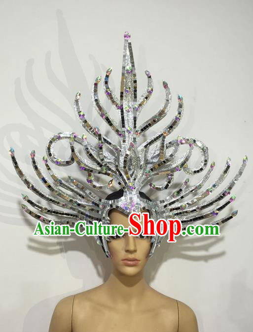 Top Grade Professional Stage Show Halloween Headpiece Hat, Brazilian Rio Carnival Samba Opening Dance Imperial Empress Hair Accessories Headwear for Women