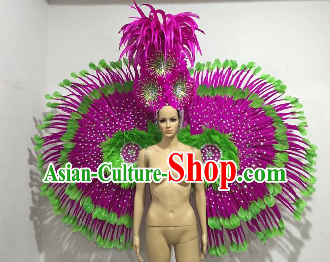 Top Grade Professional Stage Show Giant Headpiece and Wings Decorations, Brazilian Rio Carnival Samba Opening Dance Hat Headwear Clothing for Women