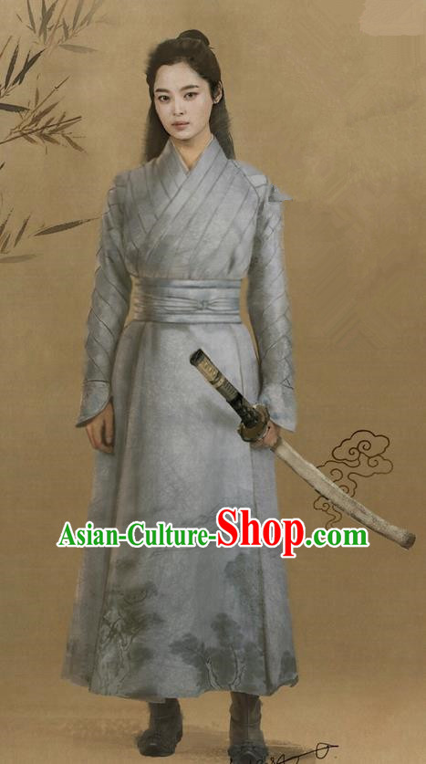 Traditional Ancient Chinese Swordswoman Costume, Films Brotherhood of Blades Chinese Ming Dynasty Heroine Hanfu Clothing and Handmade Headpiece Complete Set