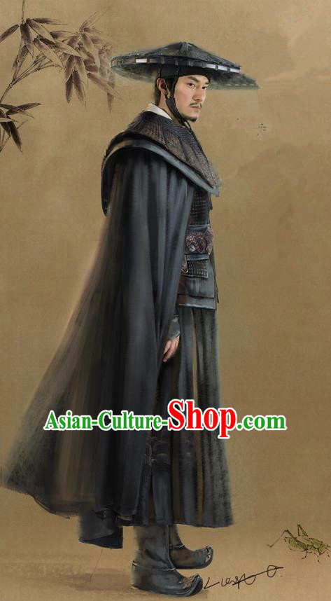 Traditional Ancient Chinese Swordsman Costume, Films Brotherhood of Blades Chinese Ming Dynasty Imperial Bodyguard Clothing and Handmade Headpiece Complete Set