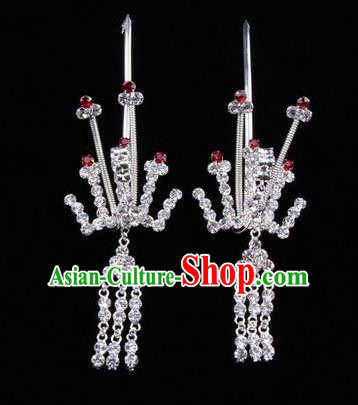 Chinese Ancient Peking Opera Hair Accessories Young Lady Phoenix Tassel Headwear, Traditional Chinese Beijing Opera Head Ornaments Hua Tan Crystal Red Hairpins