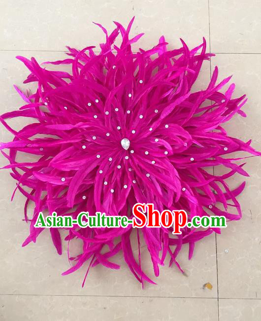 Top Grade Professional Stage Show Halloween Parade Rosy Feather Hair Accessories, Brazilian Rio Carnival Parade Samba Dance Catwalks Headpiece for Women