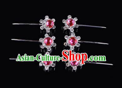 Chinese Ancient Peking Opera Hair Accessories Young Lady Diva Head Ornaments, Traditional Chinese Beijing Opera Hua Tan Pink Crystal Bead Hairpins