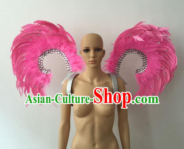 Top Grade Professional Stage Show Halloween Parade Props Decorations Wings, Brazilian Rio Carnival Parade Samba Dance Pink Feather Backplane for Women