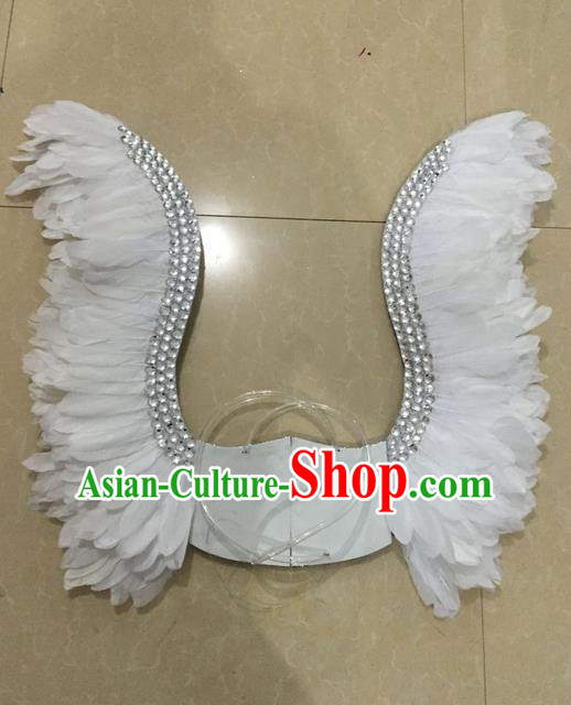 Top Grade Professional Stage Show Halloween Parade White Feather Wings, Brazilian Rio Carnival Samba Dance Modern Fancywork Props Decorations for Women