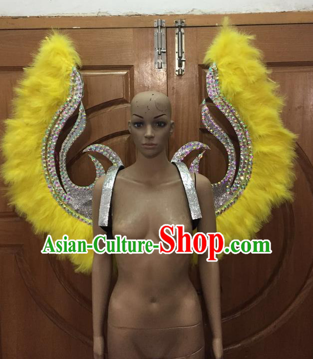 Top Grade Halloween Parade Decorations Brazilian Rio Carnival Samba Dance Yellow Feathers Deluxe Wings for Women