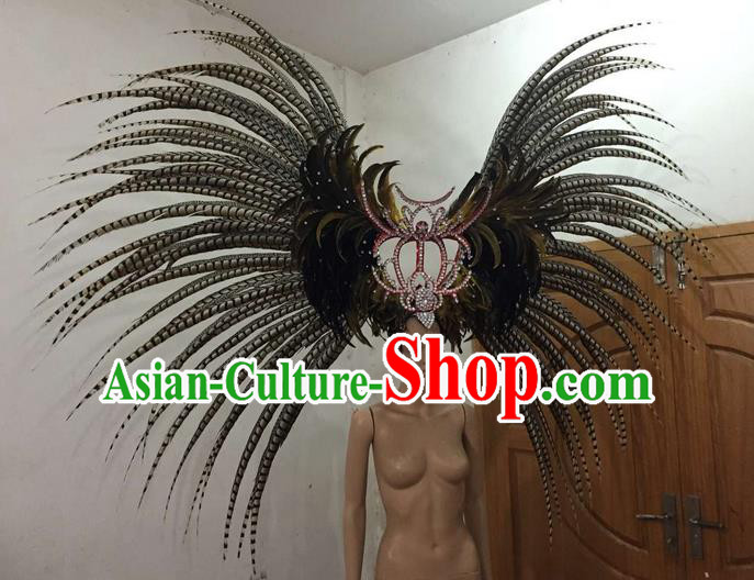 Top Grade Brazilian Rio Carnival Samba Dance Long Feather Hair Accessories Giant Headpiece Decorations, Halloween Parade Big Headwear for Women