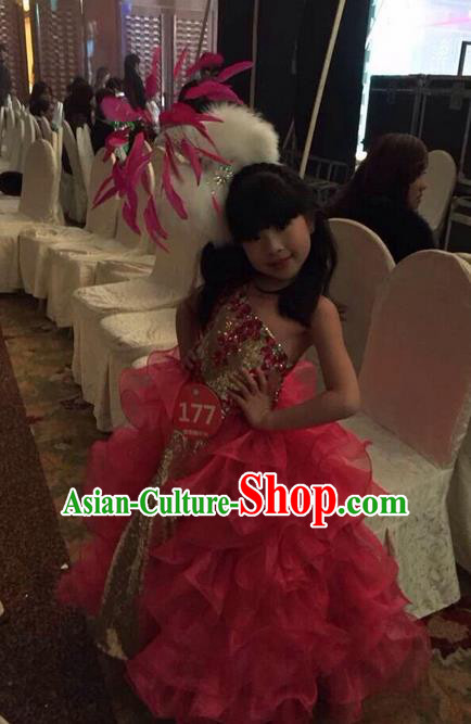 Top Grade Professional Performance Catwalks Red Dress, Brazilian Rio Carnival Parade Samba Belly Dance Opening Dance Clothing for Children