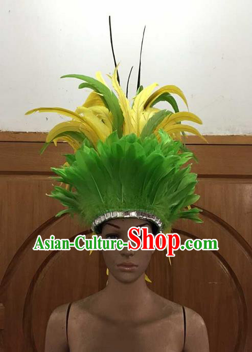 Top Grade Professional Performance Catwalks Feathers Big Hair Accessories, Brazilian Rio Carnival Parade Samba Dance Deluxe Hat for Women