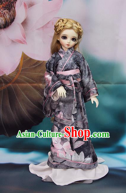 Top Grade Traditional China Ancient Female Kimono Costumes Complete Set, China Ancient Cosplay Han Dynasty Princess Printing Lotus Dress Hanfu Clothing for Adults and Kids