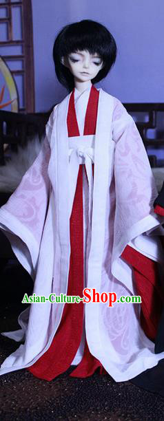 Top Grade Traditional China Ancient Cosplay Chivalrous Expert Costumes Complete Set, China Ancient Knight-Errant White Hanfu Robe Clothing for Men for Kids