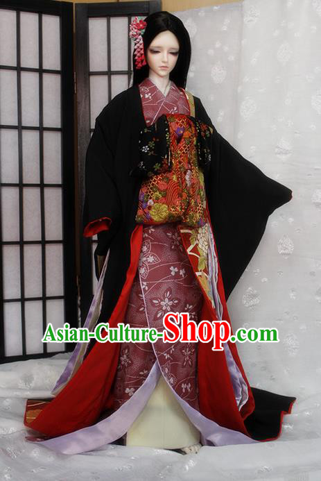 Top Grade Traditional Japan Kimono Costumes Complete Set, Ancient Japanese Kimono Cosplay Geisha Black Clothing for Adults and Kids