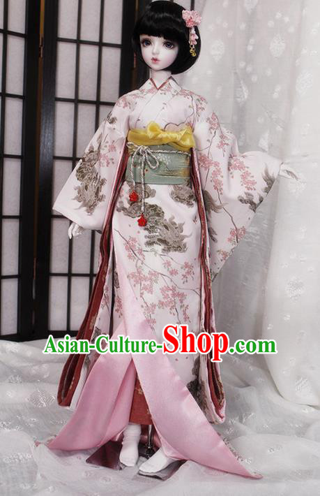 Top Grade Traditional Japan Cherry Blossom Kimono Costumes Complete Set, Ancient Japanese Kimono Cosplay Geisha Pink Clothing for Adults and Kids