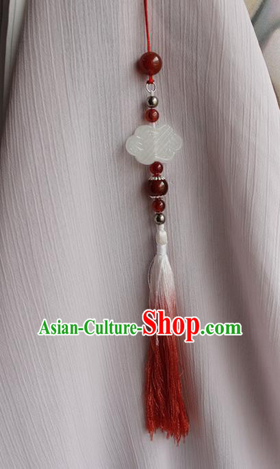 Top Grade Traditional China Ancient Palace Lady Jade Accessories Pendant, China Ancient Swordsman Red Tassel Waist Pendant